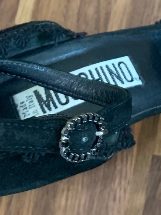 Vintage Moschino Lace Trim Suede Heels - Picture 9 of 13